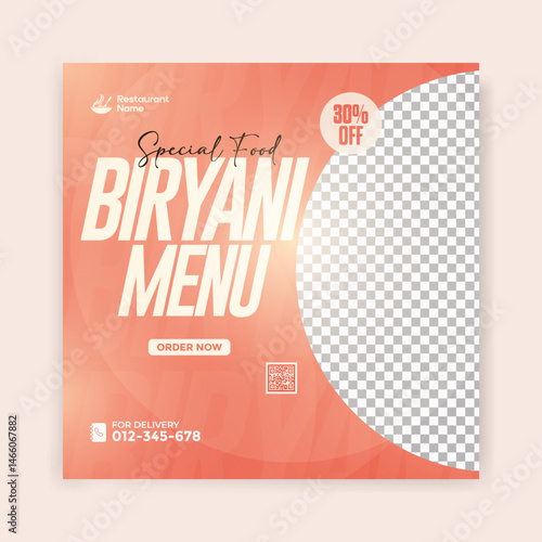 Delicious Asia food biryani dish social media post design
