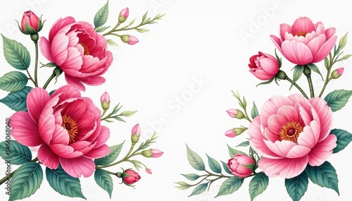 Intricate watercolor roses & peonies, soft hues, blossom, summer, botanical