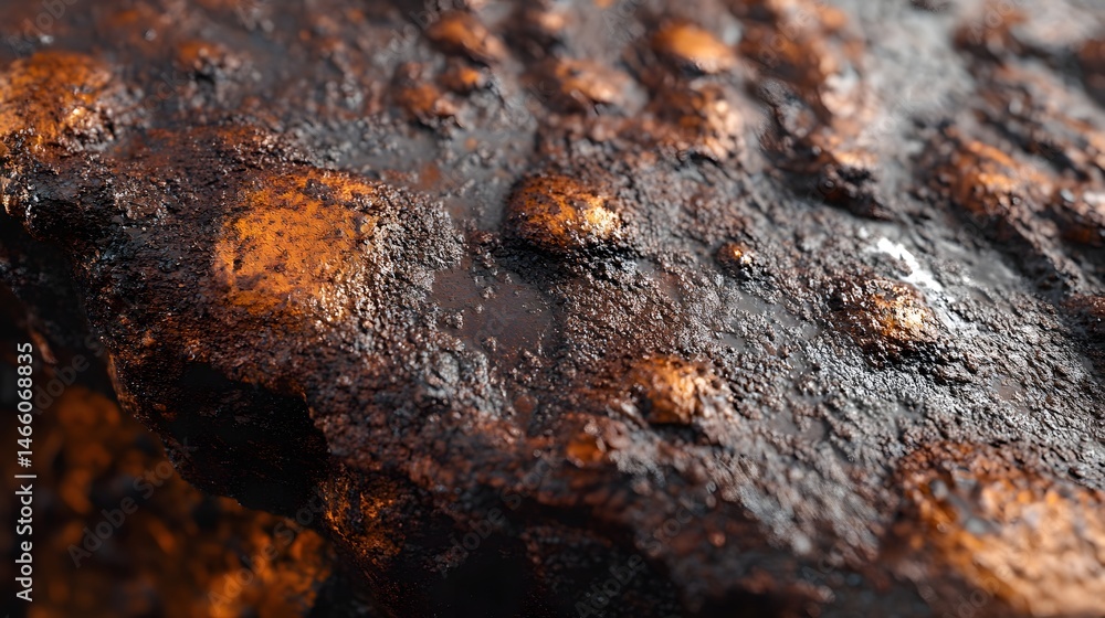 Fototapeta premium Iron Rusting: A time-lapse depiction of iron rusting, with detailed textures of oxidation and the transformation from shiny metal to a rusty surface. 