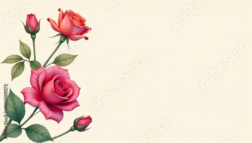 Delicate watercolor roses on cream background, pattern, wallpaper