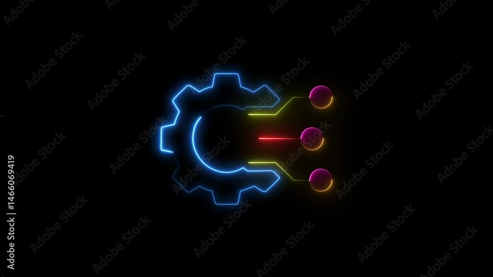 Ai technology icon animation. Animated line half cogwheel with digital data streaming Ai technology icon animation. Animated line half cogwheel with digital data streaming