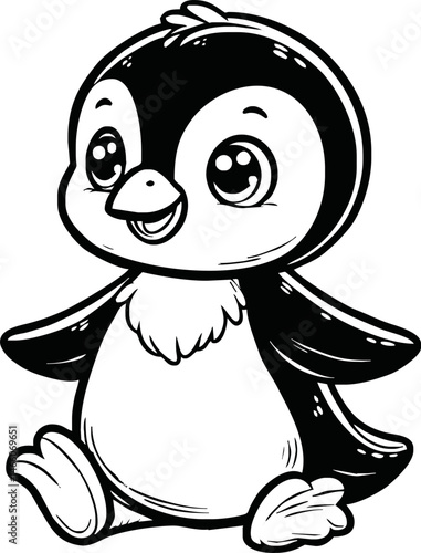 Line art of penguin cartoon vector. penguin coloring book.