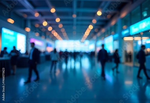 Generative AI Blurred view of a busy convention center or trade show event hall