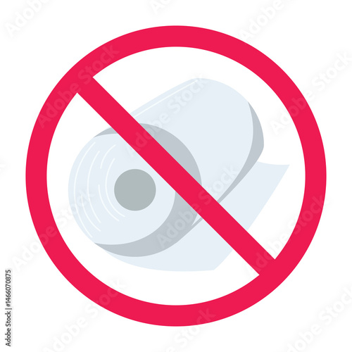 Forbidden sign with tissue paper icon, no toilet paper sign, kitchen towel tissue roll prohibition sign, no tissue roll symbol