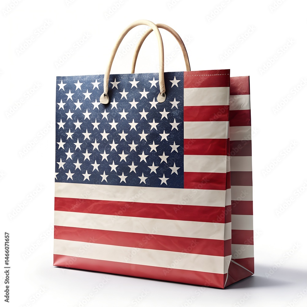 Fototapeta premium American flag shopping bag isolated on white background