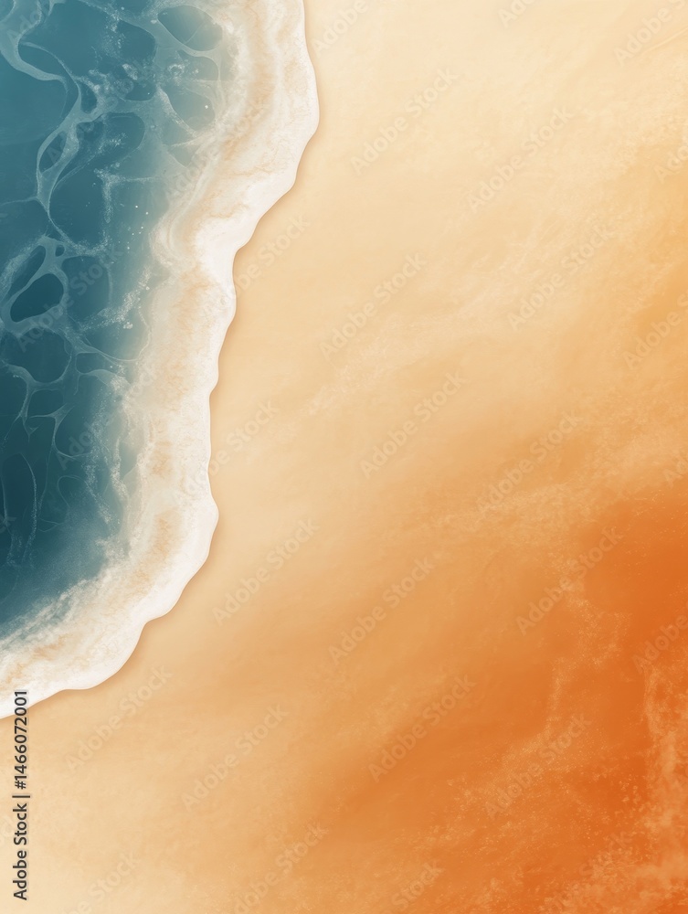 Ocean Meets Sand - Aerial view of ocean waves meeting a sandy beach, teal and orange tones. Perfect for travel, summer, or coastal themes Ocean Meets Sand - Aerial view of ocean waves meeting a sandy beach, teal and orange tones. Perfect for travel, summer, or coastal themes