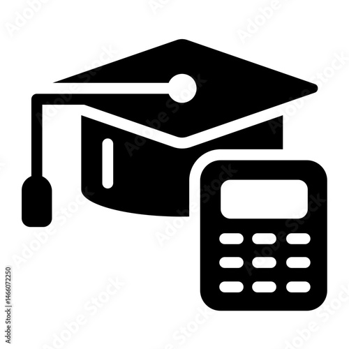 graduation cap glyph icon with education cost calculation