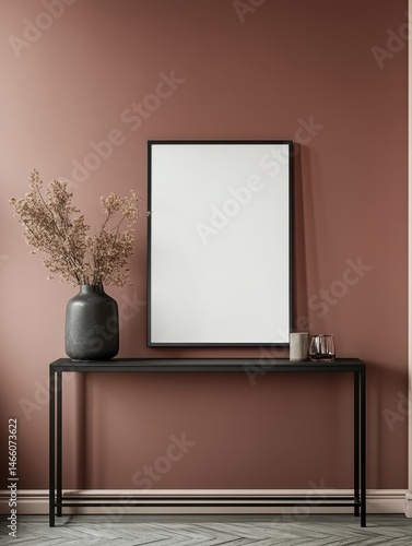 Wallpaper Mural Modern Minimalist Console Table with Blank Poster Frame and Dried Flowers in Dusty Rose Room Torontodigital.ca