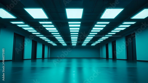 Futuristic teal interior space abstract design background