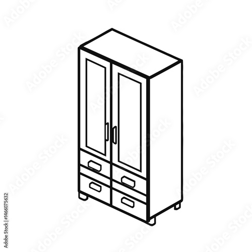 Isometric illustration of a modern wardrobe with drawers and glass doors in a stylish design