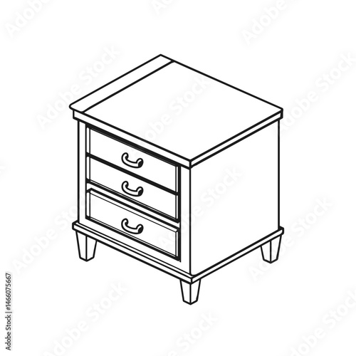 Isometric illustration of a classic nightstand with drawers in a minimalist style