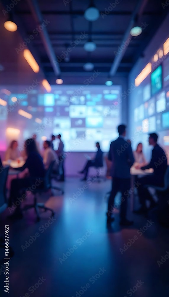 Naklejka premium Generative AI Depicts a Futuristic Control Room with Blurred Figures