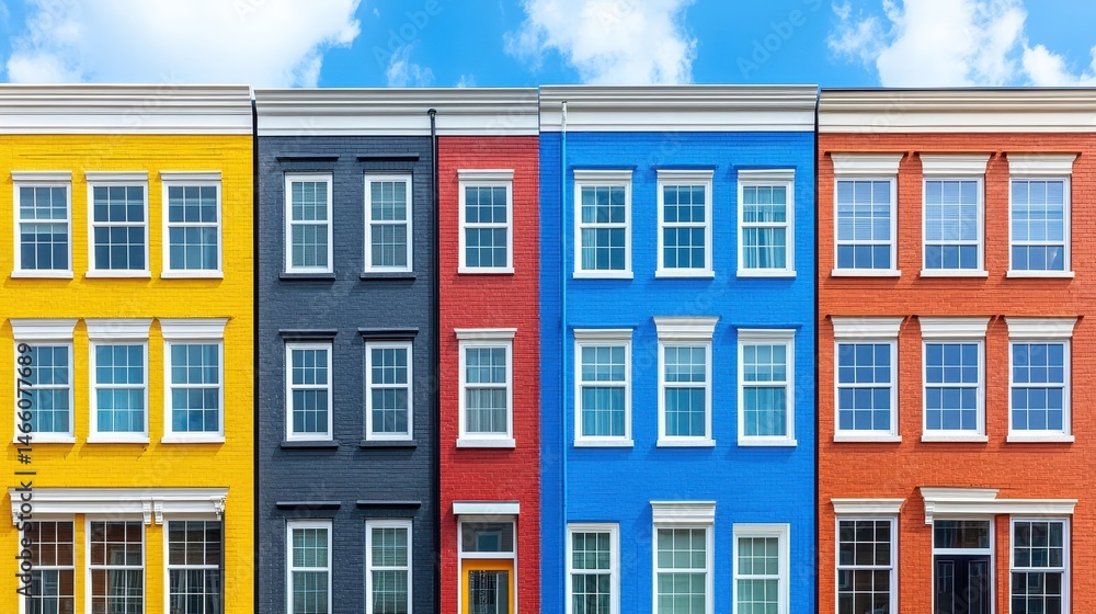 Naklejka premium Vibrant architecture facade showcasing urban living in vivid col
