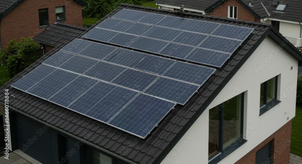 Fototapeta premium Solar panels on a modern house roof