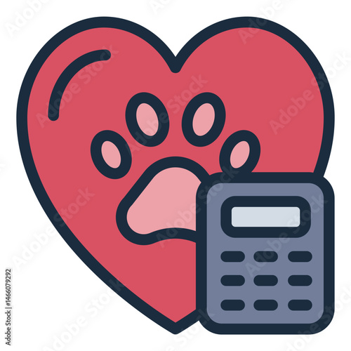 heart paw filled line icon with pet care cost calculator