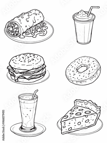3D Icon Set Breakfast Caf? Foods Line Art.eps