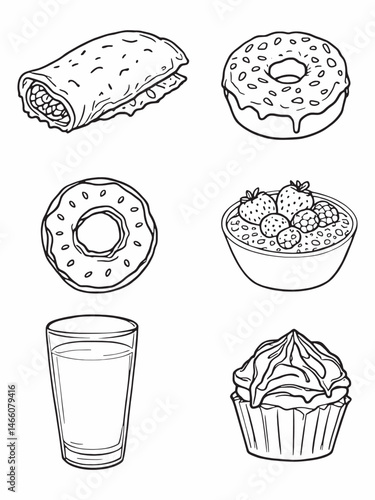3D Icon Set Breakfast Foods Caf? Line Art.eps
