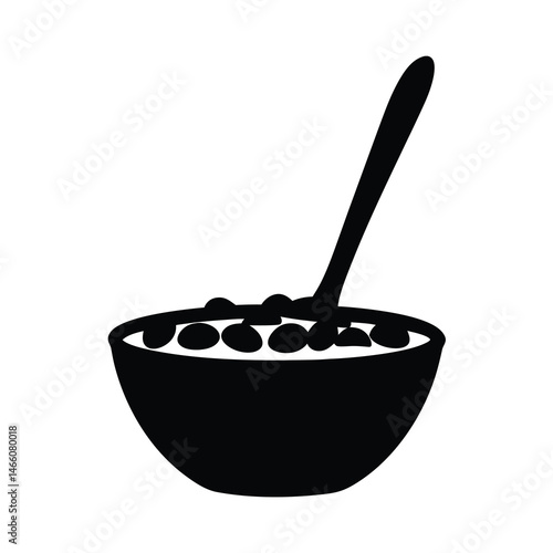 yogurt with granola vector silhouette icon, black and white illustration of food.
