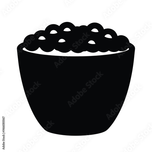 yogurt with granola vector silhouette icon, black and white illustration of food.