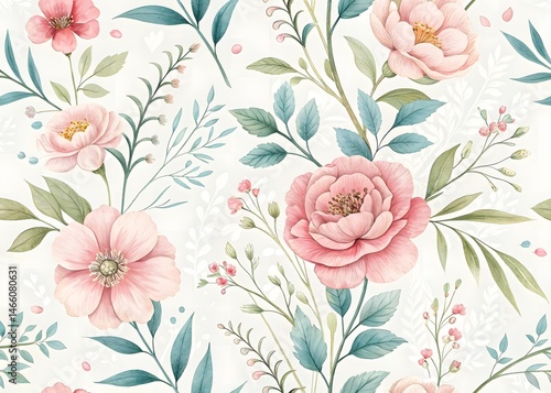 Wallpaper Mural Botanical floral pattern, vintage watercolor flowers, seamless background, soft pastel tones Torontodigital.ca