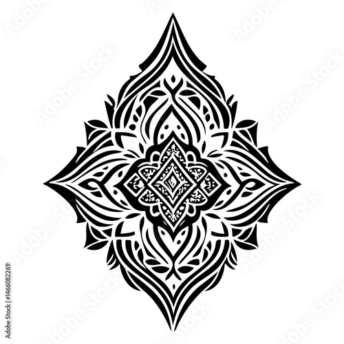 Ornate symmetrical vector graphic displaying intricate detailing with an artisanal essence