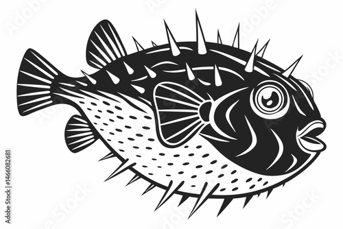 pufferfish sihouette black vector