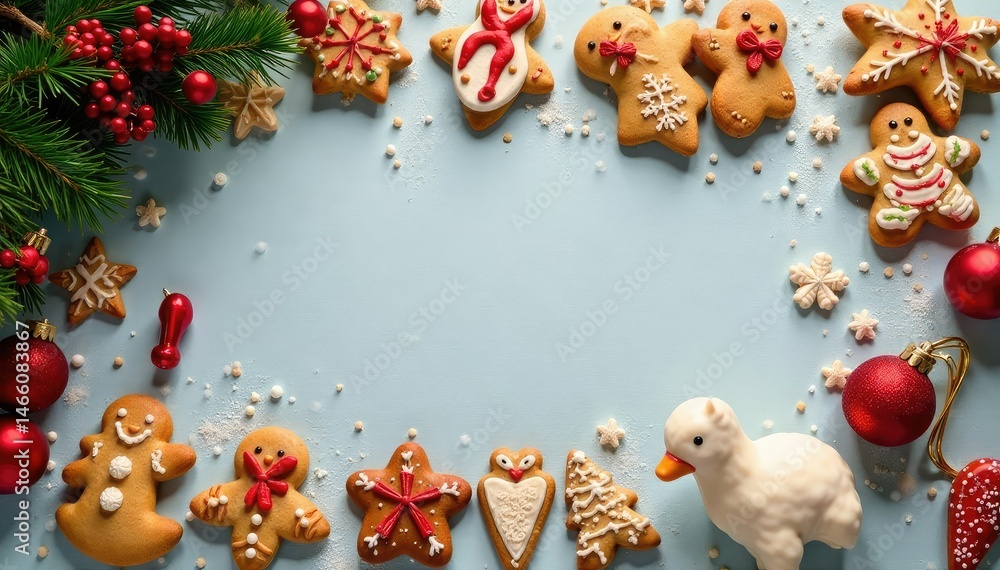 A table laden with freshly baked Christmas cookies, various shapes and decorations , tasty, Christmas decorations, kitchen A table laden with freshly baked Christmas cookies, various shapes and decorations , tasty, Christmas decorations, kitchen