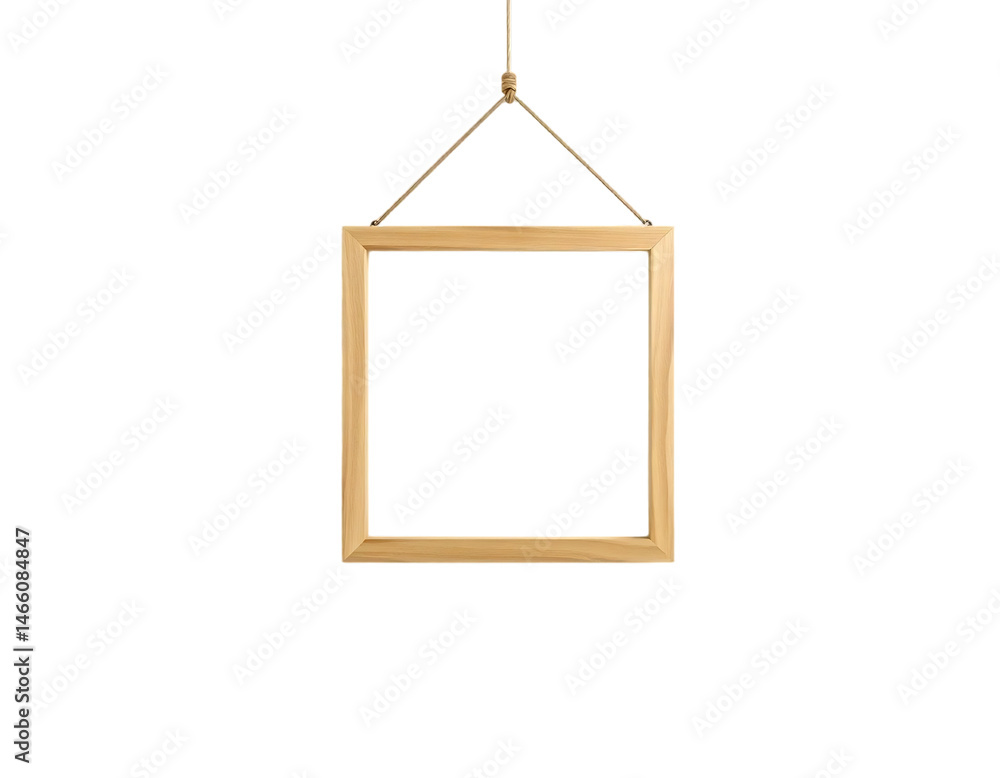 Square wooden picture frame hanging by a rope Square wooden picture frame hanging by a rope