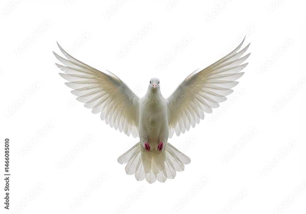 Obraz premium Dove in flight with wings spread wide against a white background