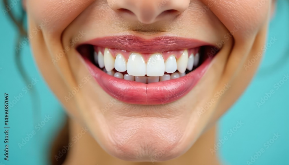 Naklejka premium Close-up of a radiant, healthy smile, showcasing pearly white teeth and healthy gums , beauty, dental health, bright