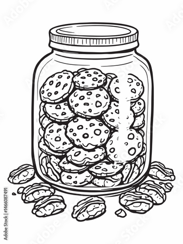A jar of cookies with a gold lid line art sketch.eps