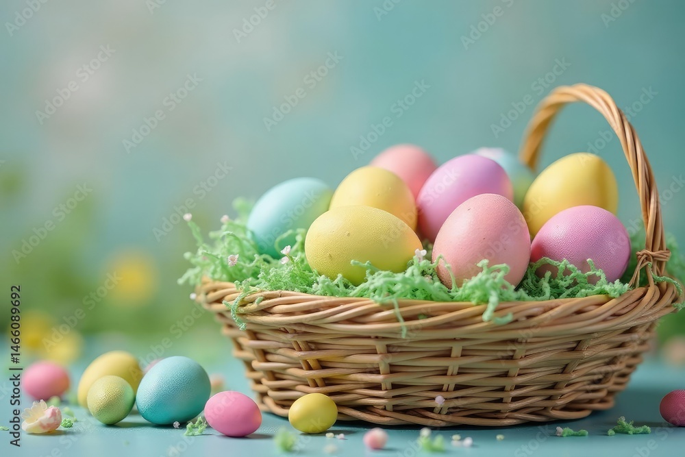 Colorful pastel Easter eggs candy in a basket , delicious, egg shaped Colorful pastel Easter eggs candy in a basket , delicious, egg shaped