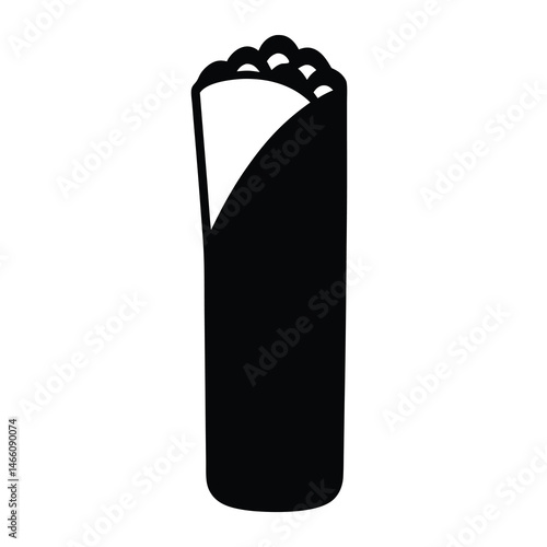 falafel wrap vector silhouette icon, black and white illustration of food.