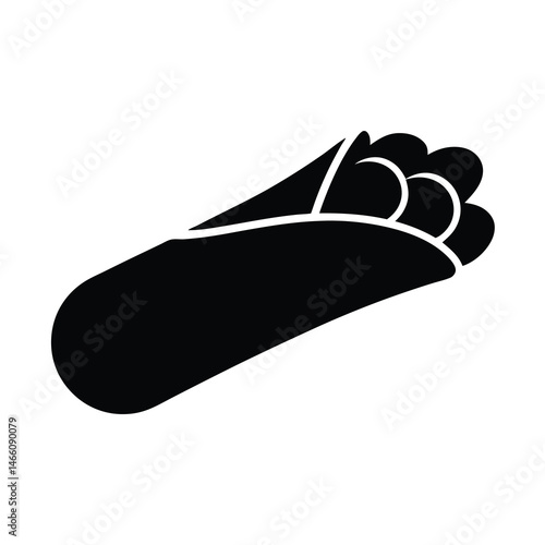 falafel wrap vector silhouette icon, black and white illustration of food.