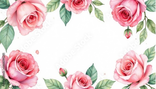 Delicate watercolor roses & leaves, repeating pattern, design, pretty, floral background
