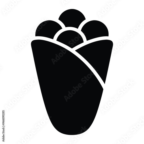 falafel wrap vector silhouette icon, black and white illustration of food.