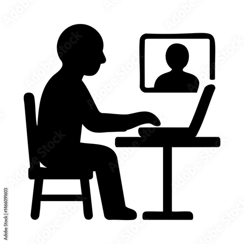 Person in Video Call Meeting on Laptop