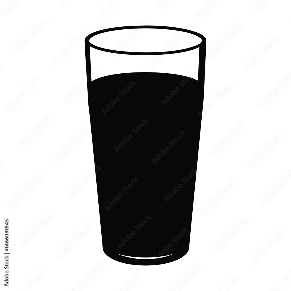 glass of milk vector silhouette icon, black and white illustration of food. glass of milk vector silhouette icon, black and white illustration of food.
