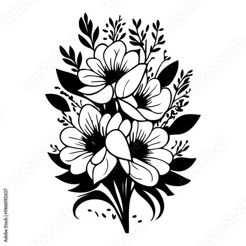 Elegant floral arrangement in monochrome displaying botanical sophistication and minimalist design