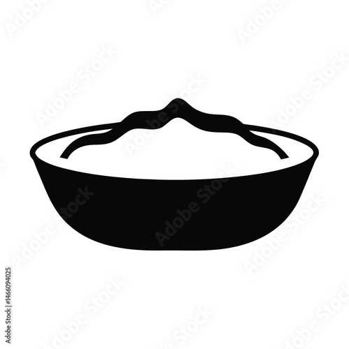 hummus with pita bread vector silhouette icon, black and white illustration of food.