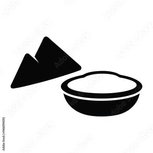 hummus with pita bread vector silhouette icon, black and white illustration of food.