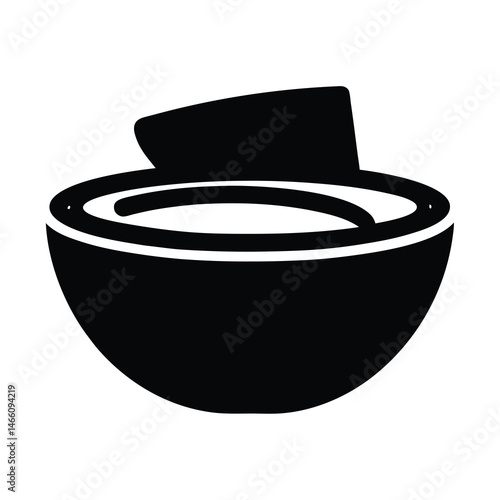 hummus with pita bread vector silhouette icon, black and white illustration of food.