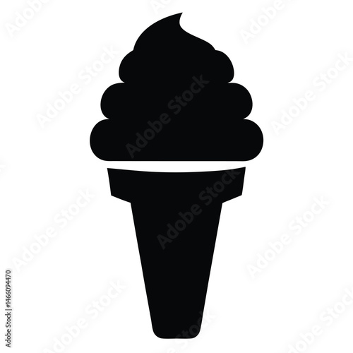 ice cream cone vector silhouette icon, black and white illustration of food.