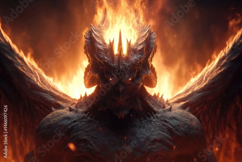 Obraz na płótnie Fiery demon creature engulfed in intense flames. w salonie