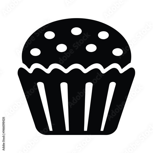 muffin vector silhouette icon, black and white illustration of food.