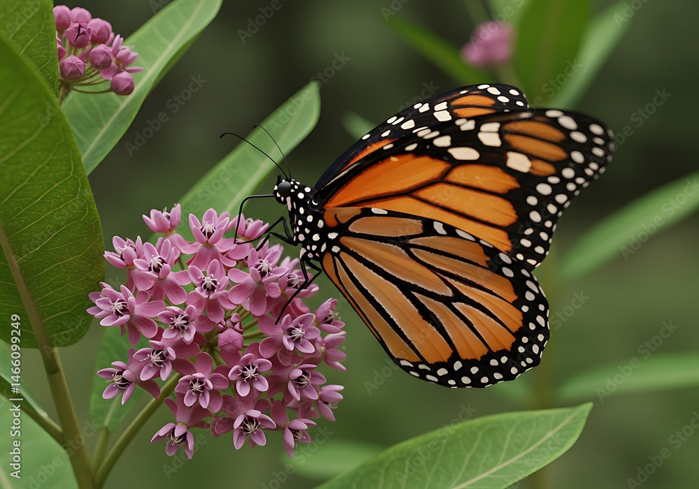 Obraz premium Monarch Butterfly on Milkweed Flower