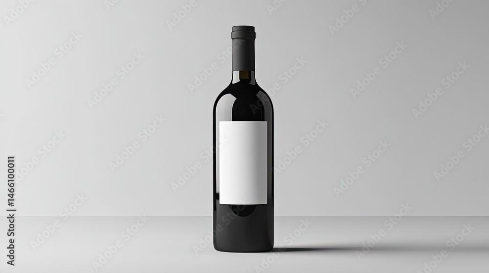 A transparent isolated mockup of a black bottle with a white label for packaging and branding A transparent isolated mockup of a black bottle with a white label for packaging and branding