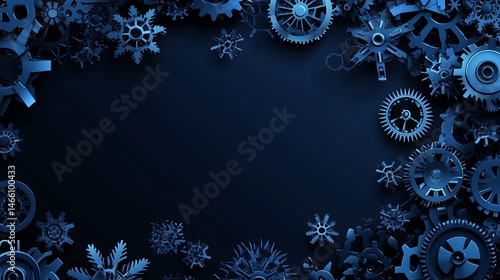 Abstract frame of gears and snowflakes