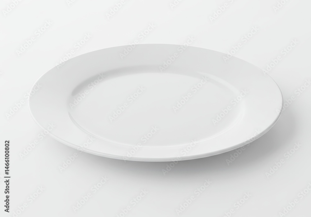Simple studio shot of a single white ceramic plate on a clean white background, showcasing its minimalist design Simple studio shot of a single white ceramic plate on a clean white background, showcasing its minimalist design