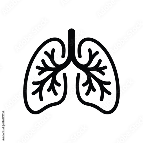 Human Lungs Icon Black and White Line Art Medical Illustration